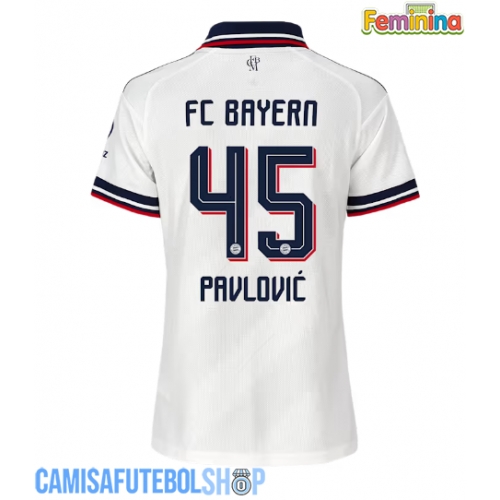 Camisa de time de futebol Bayern Munich Aleksandar Pavlovic #45 Replicas 2º Equipamento Feminina 2026-27 Manga Curta